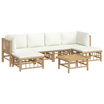 7 Piece Garden Lounge Set with Cream White Cushions  Bamboo Payday Deals