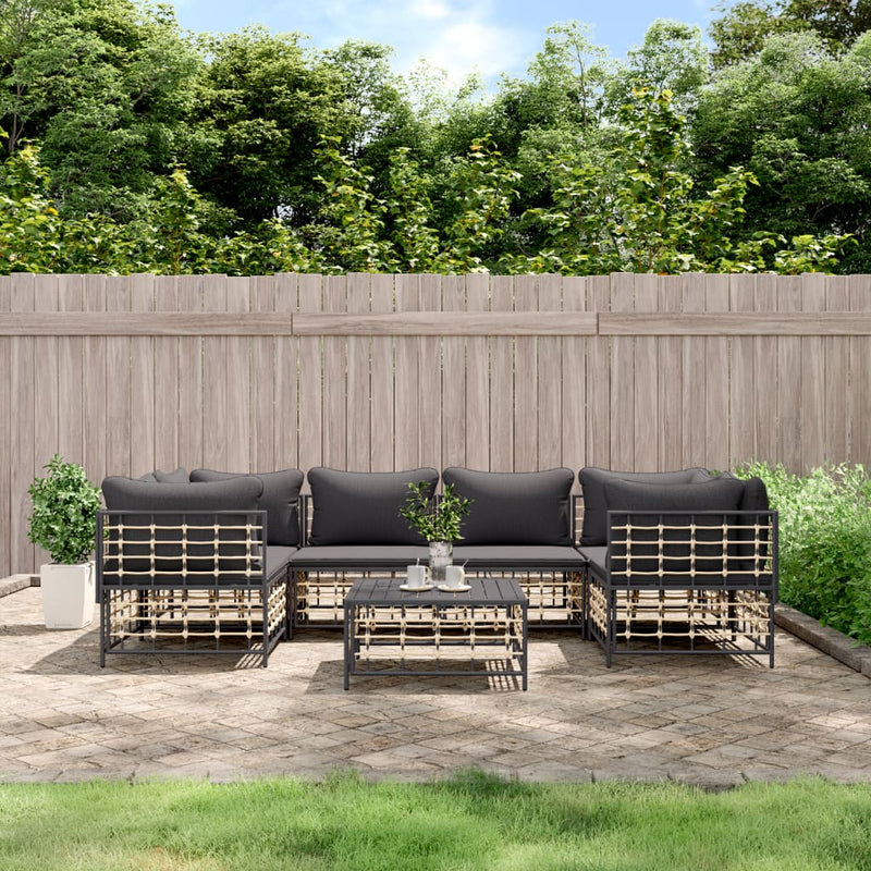 7 Piece Garden Lounge Set with Cushions Anthracite Poly Rattan Payday Deals