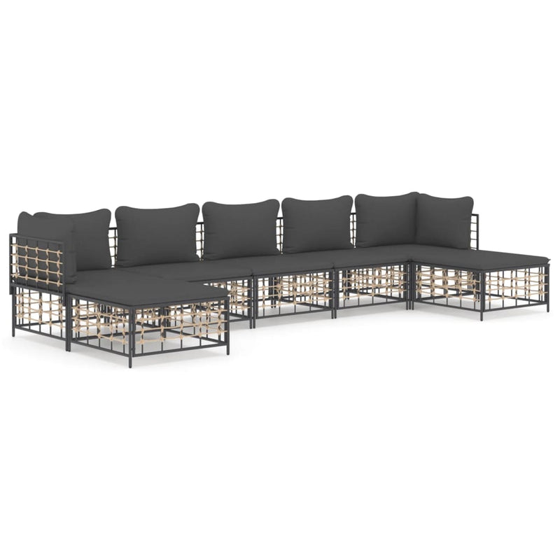 7 Piece Garden Lounge Set with Cushions Anthracite Poly Rattan Payday Deals