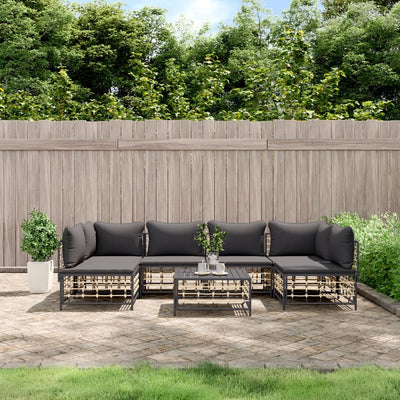 7 Piece Garden Lounge Set with Cushions Anthracite Poly Rattan Payday Deals