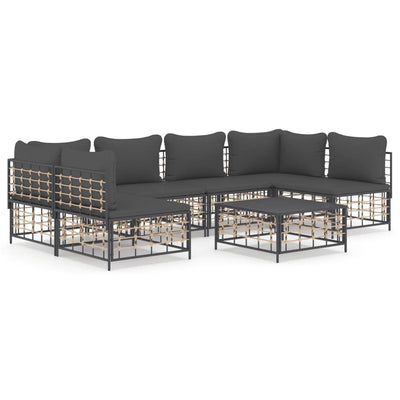 7 Piece Garden Lounge Set with Cushions Anthracite Poly Rattan Payday Deals