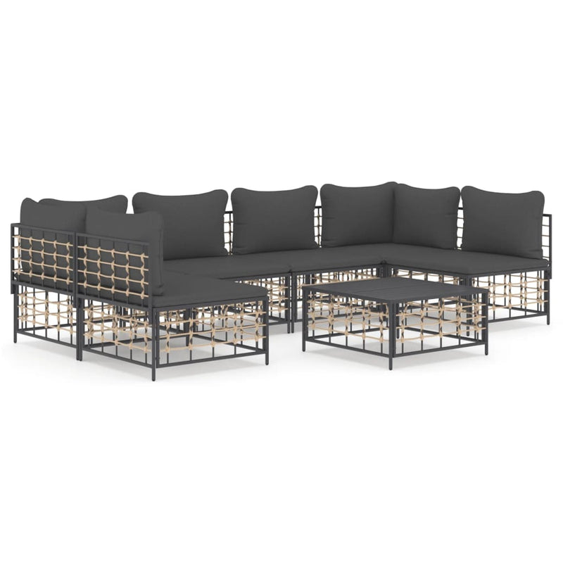 7 Piece Garden Lounge Set with Cushions Anthracite Poly Rattan Payday Deals