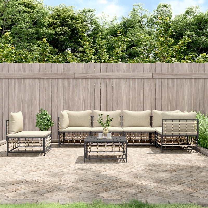 7 Piece Garden Lounge Set with Cushions Anthracite Poly Rattan Payday Deals