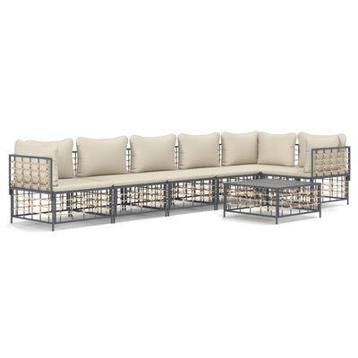 7 Piece Garden Lounge Set with Cushions Anthracite Poly Rattan Payday Deals