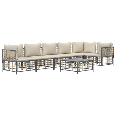 7 Piece Garden Lounge Set with Cushions Anthracite Poly Rattan Payday Deals