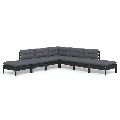 7 Piece Garden Lounge Set with Cushions Black Pinewood Payday Deals