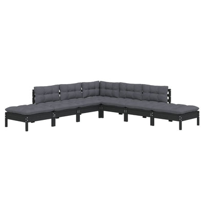 7 Piece Garden Lounge Set with Cushions Black Pinewood Payday Deals