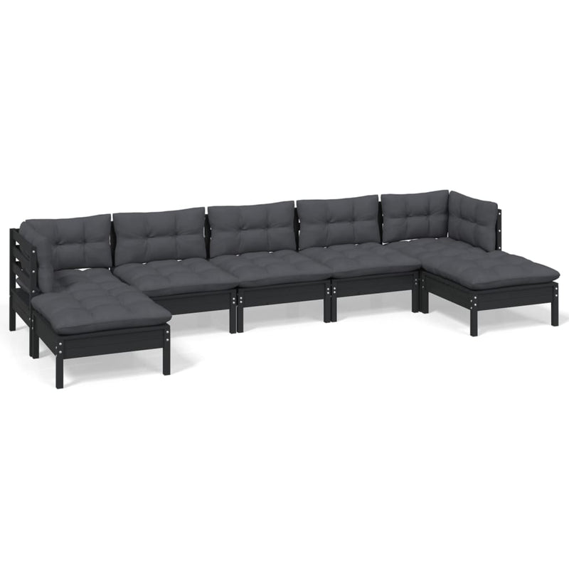 7 Piece Garden Lounge Set with Cushions Black Pinewood Payday Deals