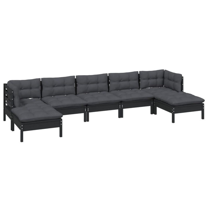 7 Piece Garden Lounge Set with Cushions Black Pinewood Payday Deals