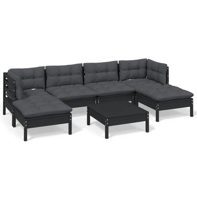 7 Piece Garden Lounge Set with Cushions Black Pinewood Payday Deals
