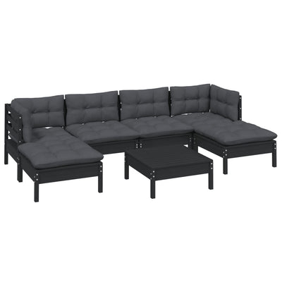 7 Piece Garden Lounge Set with Cushions Black Pinewood Payday Deals