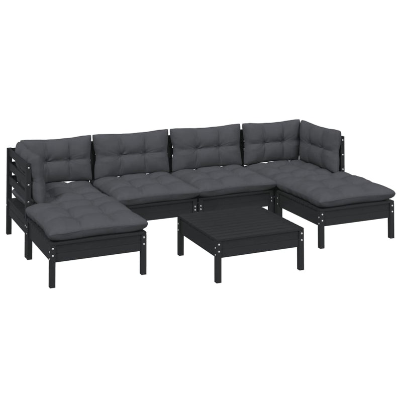 7 Piece Garden Lounge Set with Cushions Black Pinewood Payday Deals