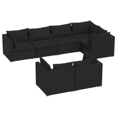 7 Piece Garden Lounge Set with Cushions Black Poly Rattan Payday Deals