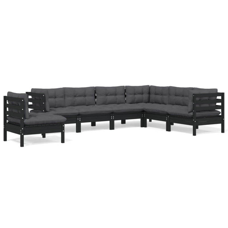 7 Piece Garden Lounge Set with Cushions Black Solid Pinewood Payday Deals