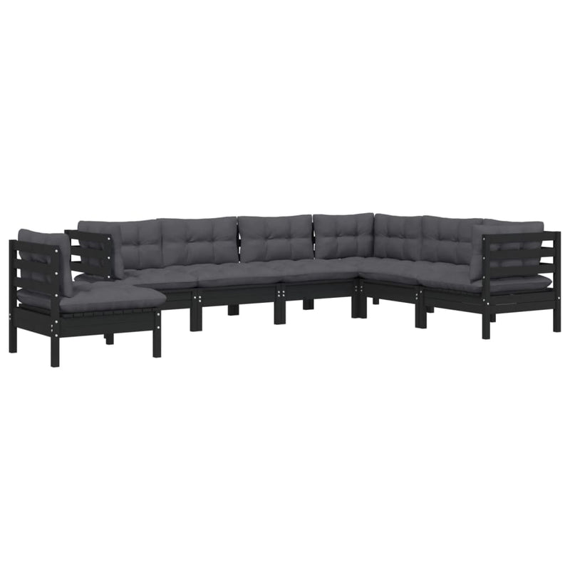 7 Piece Garden Lounge Set with Cushions Black Solid Pinewood Payday Deals