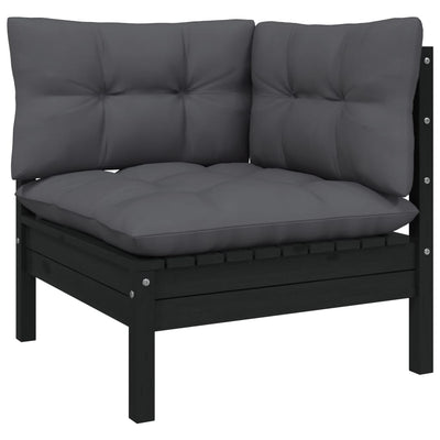 7 Piece Garden Lounge Set with Cushions Black Solid Pinewood Payday Deals