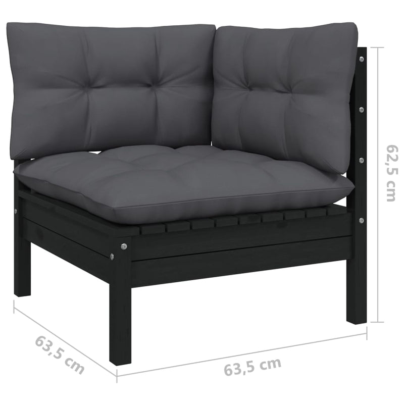 7 Piece Garden Lounge Set with Cushions Black Solid Pinewood Payday Deals