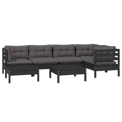 7 Piece Garden Lounge Set with Cushions Black Solid Pinewood Payday Deals