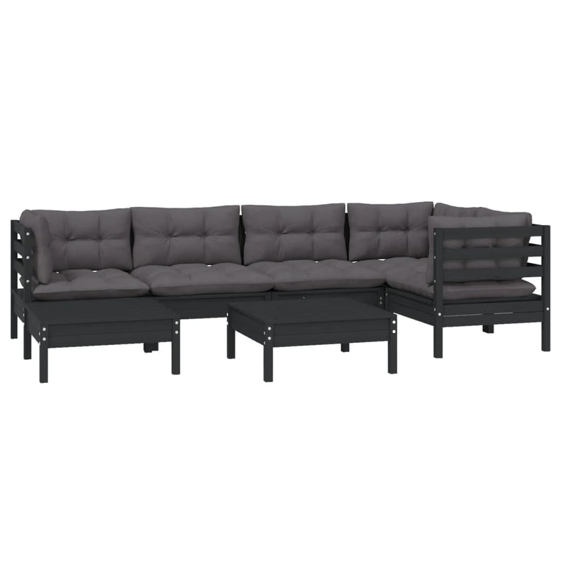7 Piece Garden Lounge Set with Cushions Black Solid Pinewood Payday Deals