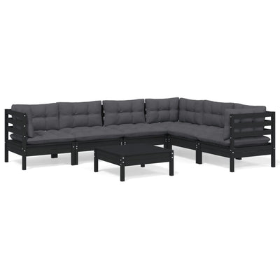 7 Piece Garden Lounge Set with Cushions Black Solid Pinewood Payday Deals