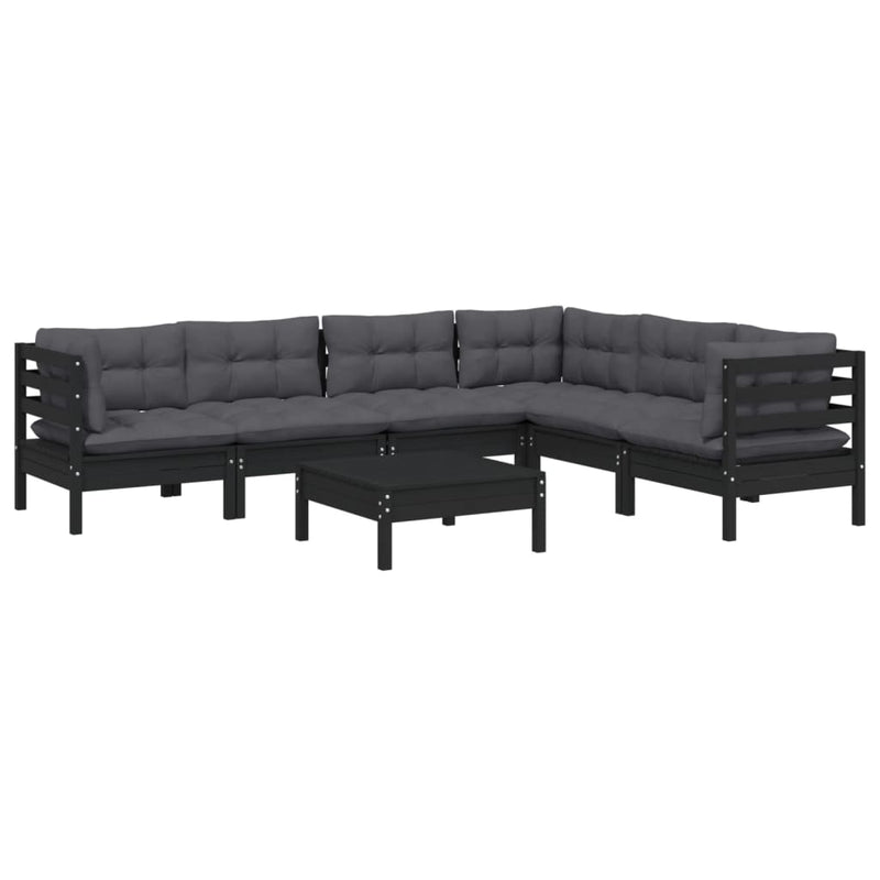 7 Piece Garden Lounge Set with Cushions Black Solid Pinewood Payday Deals