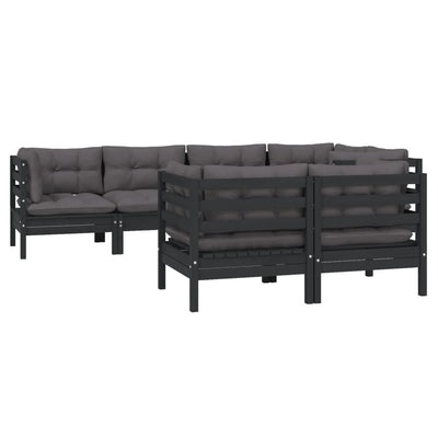 7 Piece Garden Lounge Set with Cushions Black Solid Pinewood Payday Deals