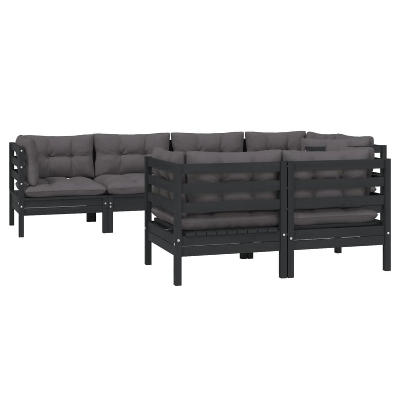 7 Piece Garden Lounge Set with Cushions Black Solid Pinewood Payday Deals