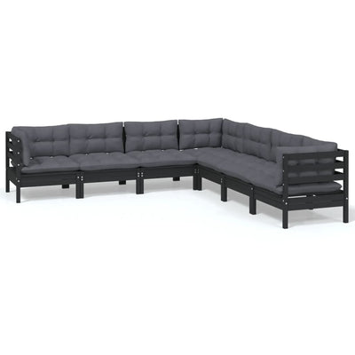 7 Piece Garden Lounge Set with Cushions Black Solid Pinewood Payday Deals