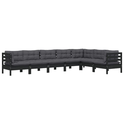 7 Piece Garden Lounge Set with Cushions Black Solid Pinewood Payday Deals