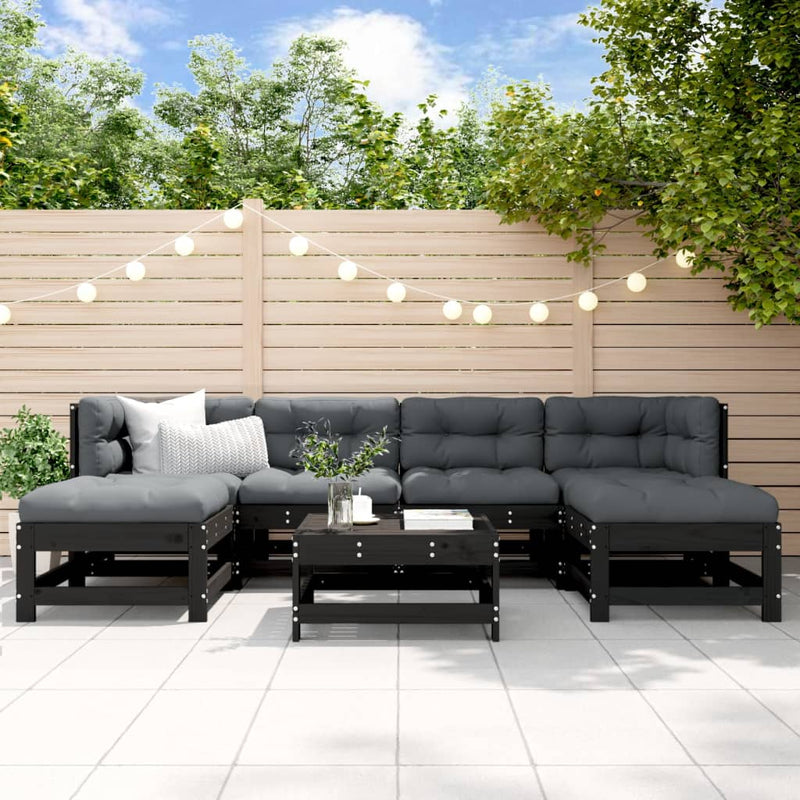7 Piece Garden Lounge Set with Cushions Black Solid Wood Payday Deals