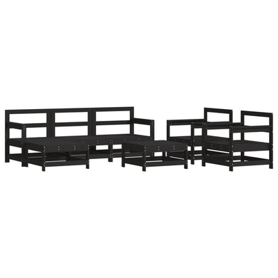 7 Piece Garden Lounge Set with Cushions Black Solid Wood Payday Deals