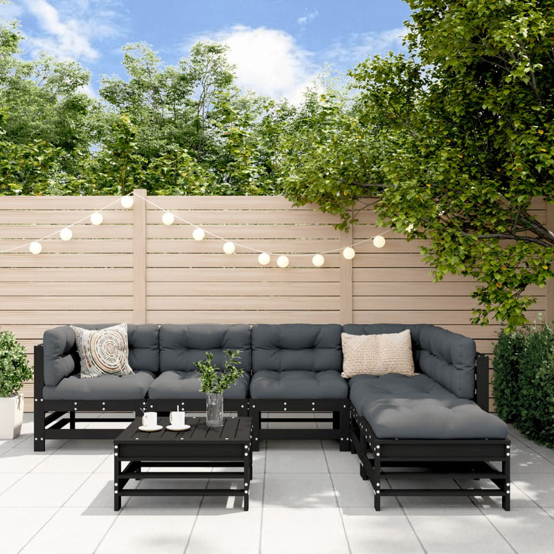 7 Piece Garden Lounge Set with Cushions Black Solid Wood Payday Deals