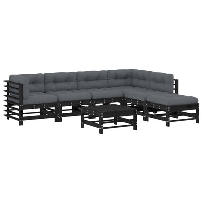 7 Piece Garden Lounge Set with Cushions Black Solid Wood Payday Deals