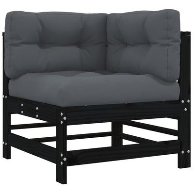 7 Piece Garden Lounge Set with Cushions Black Solid Wood Payday Deals