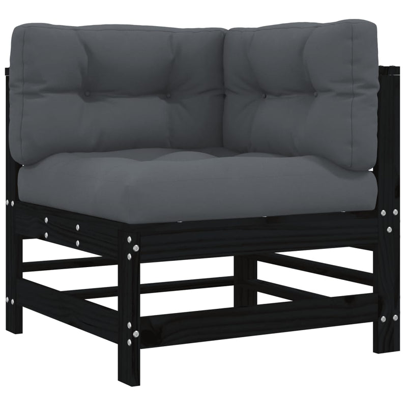 7 Piece Garden Lounge Set with Cushions Black Solid Wood Payday Deals