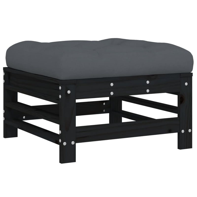 7 Piece Garden Lounge Set with Cushions Black Solid Wood Payday Deals