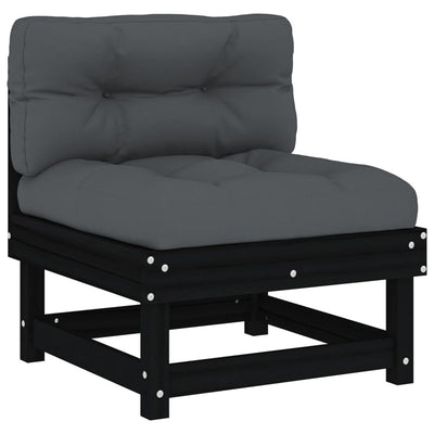 7 Piece Garden Lounge Set with Cushions Black Solid Wood Payday Deals