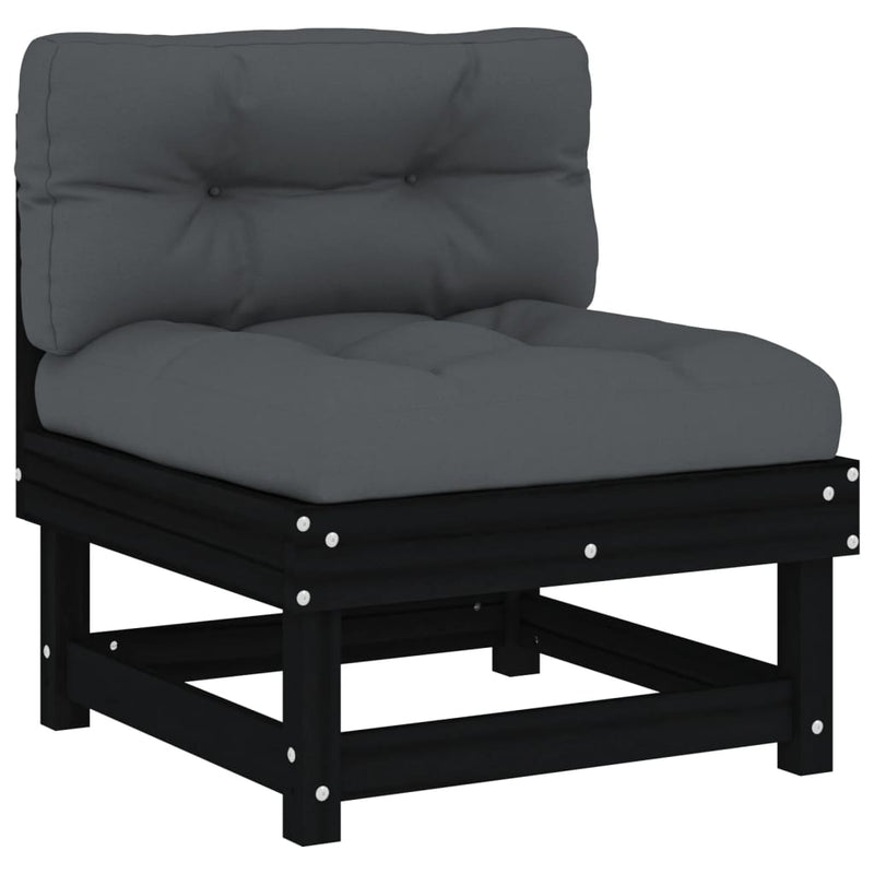 7 Piece Garden Lounge Set with Cushions Black Solid Wood Payday Deals