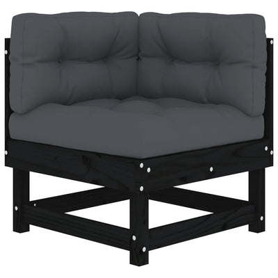 7 Piece Garden Lounge Set with Cushions Black Solid Wood Payday Deals