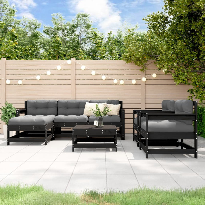 7 Piece Garden Lounge Set with Cushions Black Solid Wood Payday Deals