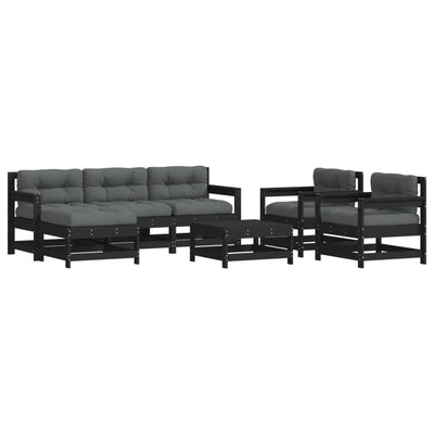 7 Piece Garden Lounge Set with Cushions Black Solid Wood Payday Deals