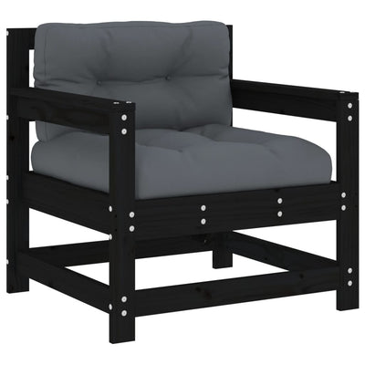 7 Piece Garden Lounge Set with Cushions Black Solid Wood Payday Deals