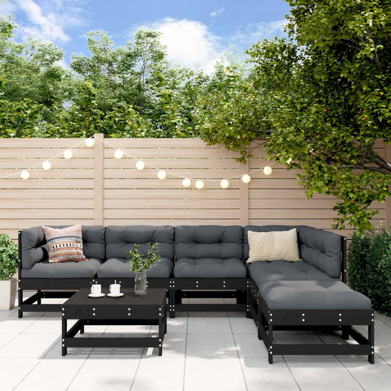 7 Piece Garden Lounge Set with Cushions Black Solid Wood Payday Deals