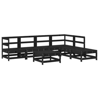 7 Piece Garden Lounge Set with Cushions Black Solid Wood Payday Deals