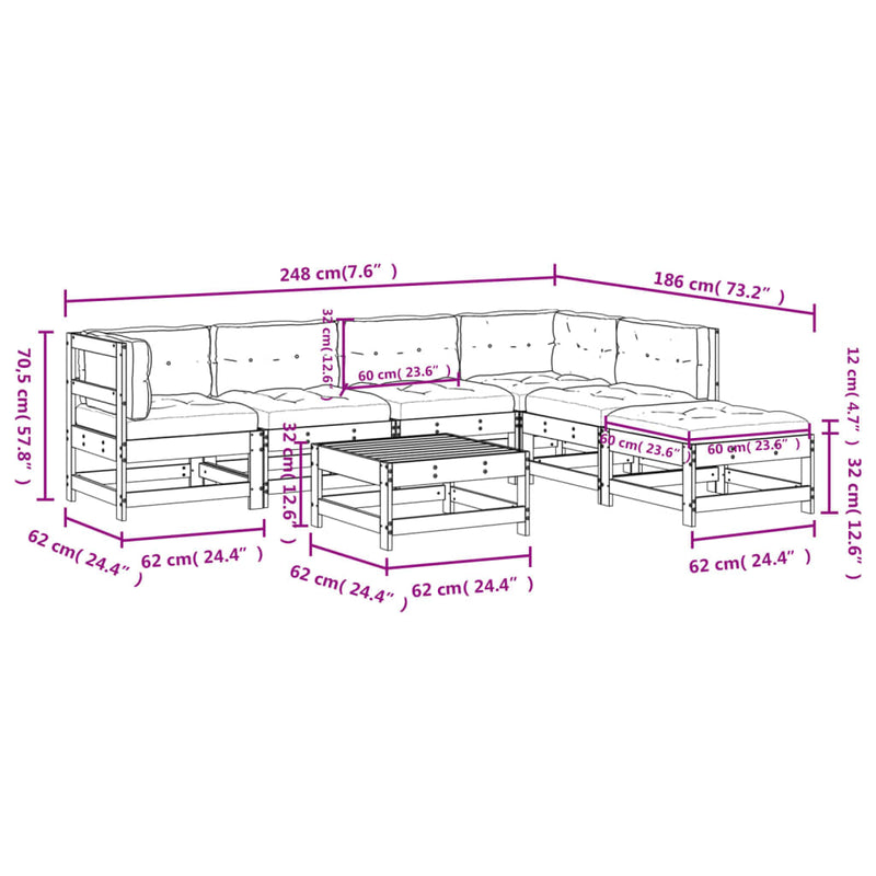 7 Piece Garden Lounge Set with Cushions Black Solid Wood Payday Deals