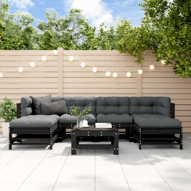 7 Piece Garden Lounge Set with Cushions Black Solid Wood Payday Deals