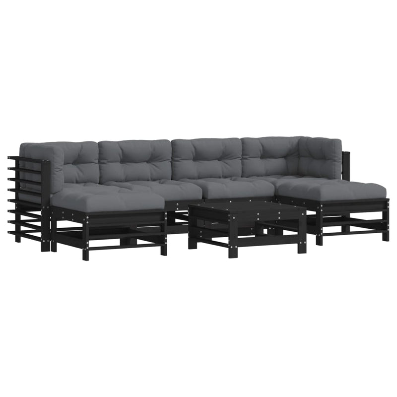 7 Piece Garden Lounge Set with Cushions Black Solid Wood Payday Deals