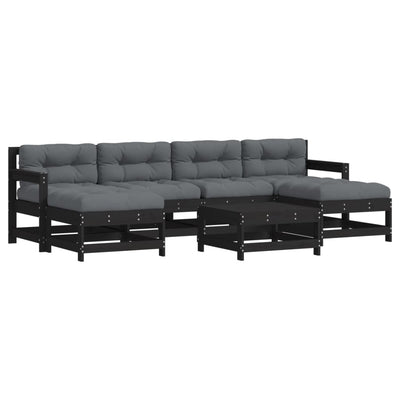 7 Piece Garden Lounge Set with Cushions Black Solid Wood Payday Deals