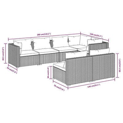7 Piece Garden Lounge Set with Cushions Brown Poly Rattan Payday Deals