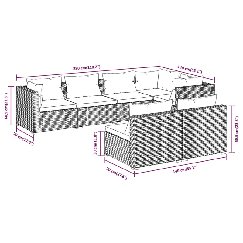 7 Piece Garden Lounge Set with Cushions Brown Poly Rattan Payday Deals